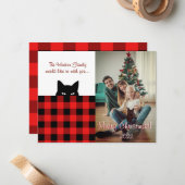 Correspondance Carte de Noël Sneaky Chat Buffalo Check Plaid (Devant/Arrière en situation)