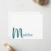 Correspondance Carte de nom à monogramme gras écriture Dark Teal (Devant/Arrière en situation)