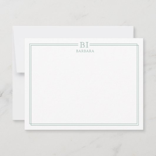Correspondance Carte de note à monogramme floral et vert (Devant)