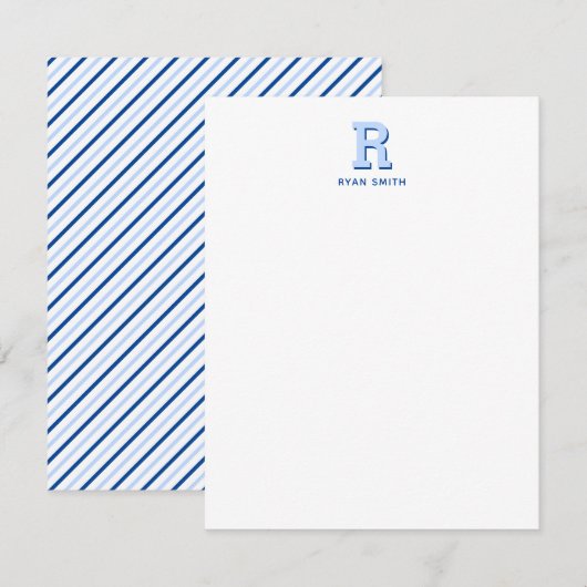Correspondance Carte de note à rayures et monogramme Prépa (Devant / Derrière)
