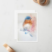 Correspondance Carte de note aquarelle Oiseau bleu (Devant/Arrière en situation)