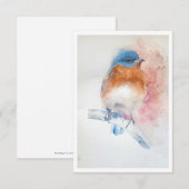 Correspondance Carte de note aquarelle Oiseau bleu (Devant / Derrière)