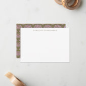 Correspondance Carte de note Art Déco éventails olive lilas nom p (Devant/Arrière en situation)
