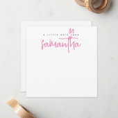 Correspondance Carte de note avec nom en écriture rose blanc mode (Devant/Arrière en situation)
