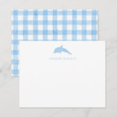 Correspondance Carte de note bébé, gingham dauphin bleu clair pla (Devant / Derrière)