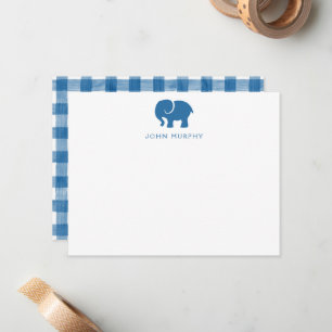 Correspondance Carte de note bébé, Gingham éléphant bleu plat