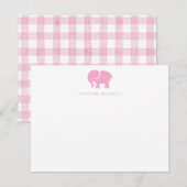 Correspondance Carte de note bébé, gingham éléphant rose clair pl (Devant / Derrière)