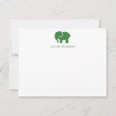 Correspondance Carte de note bébé, gingham éléphant vert plat (Devant)