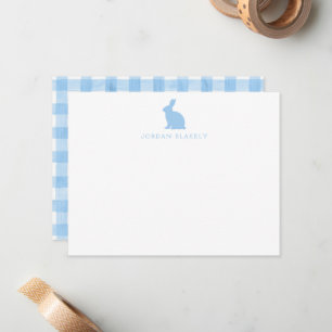 Correspondance Carte de note bébé, gingham lapin bleu clair plat