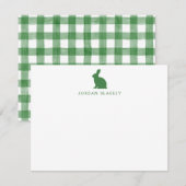 Correspondance Carte de note bébé, gingham lapin vert plat (Devant / Derrière)