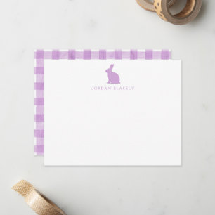 Correspondance Carte de note bébé, gingham lapin violet plat