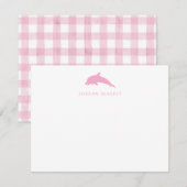 Correspondance Carte de note bébé, gingham plat dauphin rose clai (Devant / Derrière)