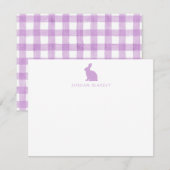 Correspondance Carte de note bébé, motif gingham lapin violet pla (Devant / Derrière)