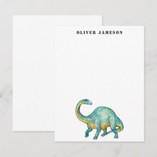 Correspondance Carte de note Brontosaurus Dinosaur (Devant / Derrière)