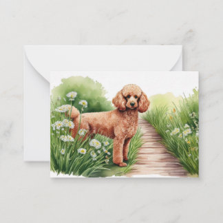 Correspondance Carte de note Brown Poodle and Flowers