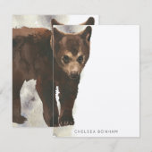 Correspondance Carte de note d'aquarelle de l'ours Brown (Devant / Derrière)