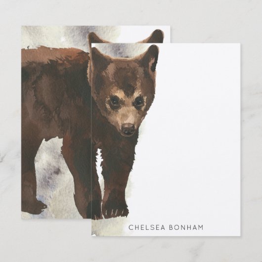 Correspondance Carte de note d'aquarelle de l'ours Brown (Devant / Derrière)