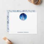 Correspondance Carte de note d'aquarelle de yacht (Devant/Arrière en situation)