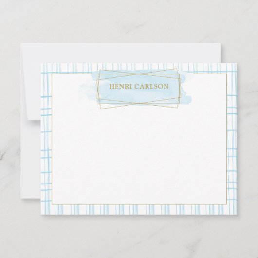 Correspondance Carte de note de badge à l'aquarelle bleue chic (Devant)