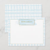 Correspondance Carte de note de badge à l'aquarelle bleue chic (Devant / Derrière)