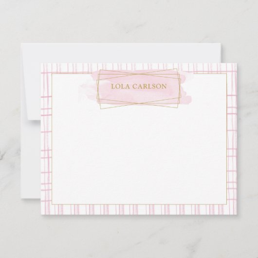Correspondance Carte de note de badge à l'aquarelle rose chic (Devant)