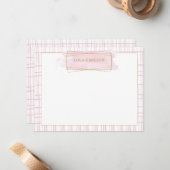 Correspondance Carte de note de badge à l'aquarelle rose chic (Devant/Arrière en situation)