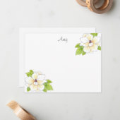 Correspondance Carte de note de Fleur Magnolia d'aquarelle et de (Devant/Arrière en situation)