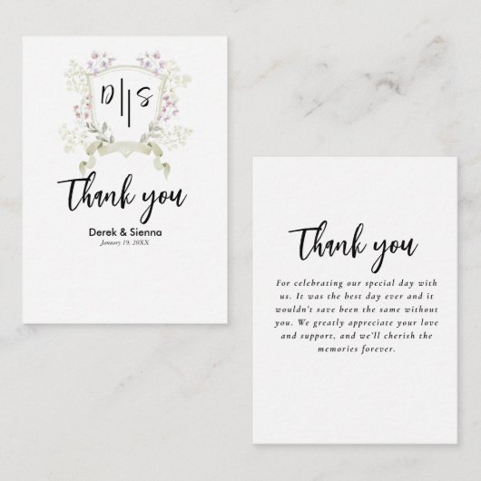 Correspondance Carte de note de mariage à crête de monogramme de (Devant / Derrière)