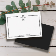 Carte de note de monogramme à deux bordures noires