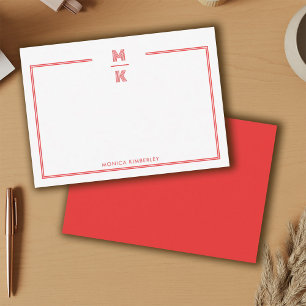 Correspondance Carte de note de monogramme à deux bordures rouges