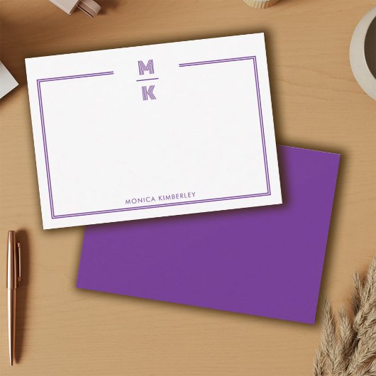 Correspondance Carte de note de monogramme à deux bordures violet