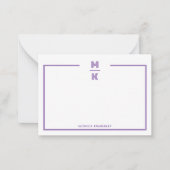 Correspondance Carte de note de monogramme à deux bordures violet (Devant)