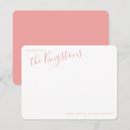 Correspondance Carte de note de nom de famille écriture Rose Pink (Devant / Derrière)