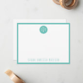 Correspondance Carte de note de nom Monogramme Turquoise de lumiè (Devant/Arrière en situation)