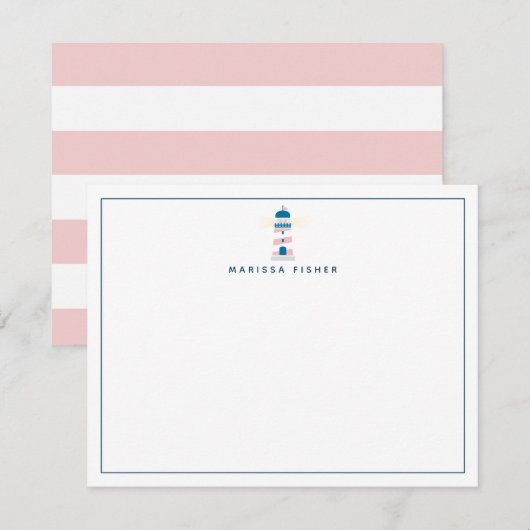 Correspondance Carte de note de papeterie rose phare (Devant / Derrière)