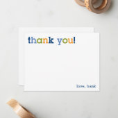 Correspondance Carte de note de remerciement bleue, verte et oran (Devant/Arrière en situation)