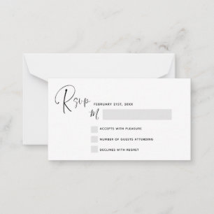 Correspondance Carte de note de script noir blanc Mariage RSVP Bu