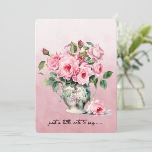 Correspondance Carte de note de vase de roses roses (Debout devant)