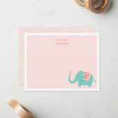 Correspondance Carte de note éléphant bébé adorable (Devant/Arrière en situation)