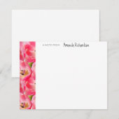 Correspondance Carte de note en blanc Tulipes en Aquarelle rose (Devant / Derrière)