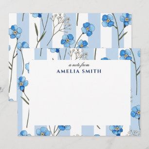 Correspondance Carte de note florale bleue chic à motif de fleur