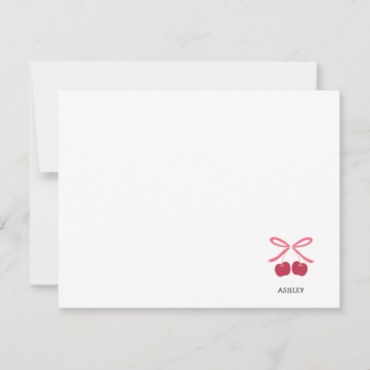 Correspondance Carte de note | Illustration mignonne au nœud ceri (Devant)