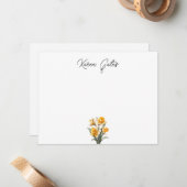 Correspondance Carte de note jonquille personnalisée | (Devant/Arrière en situation)