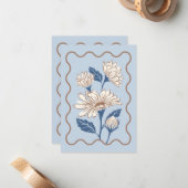 Correspondance Carte de note Marguerite Bleu Clair avec Bordure O (Devant/Arrière en situation)
