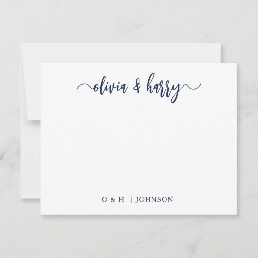 Correspondance Carte de note Mariage blanc Monogram Navy (Devant)