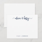 Correspondance Carte de note Mariage blanc Monogram Navy (Devant / Derrière)