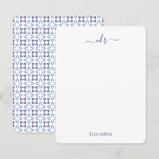 Correspondance Carte de note marine, bleu et blanc (Devant / Derrière)