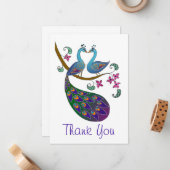 Correspondance Carte de note Merci Peacock (Kantha /white) (Devant/Arrière en situation)