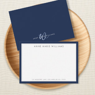 Correspondance Carte de note minimaliste bleu marine à deux bordu