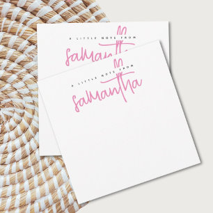 Correspondance Carte de note moderne avec nom en écriture rose bl